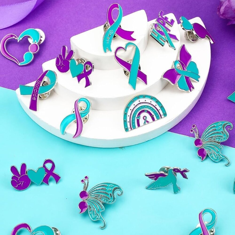28pcs Suicide Prevention Pins Assorted Alloy Rainbow Ribbon Lapel Accessories - Picture 5 of 7